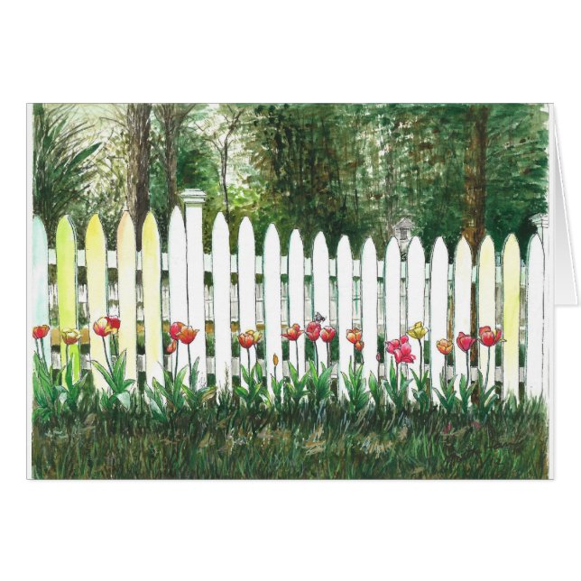 Tulips am weißen Zaun (Vorderseite (Horizontal))