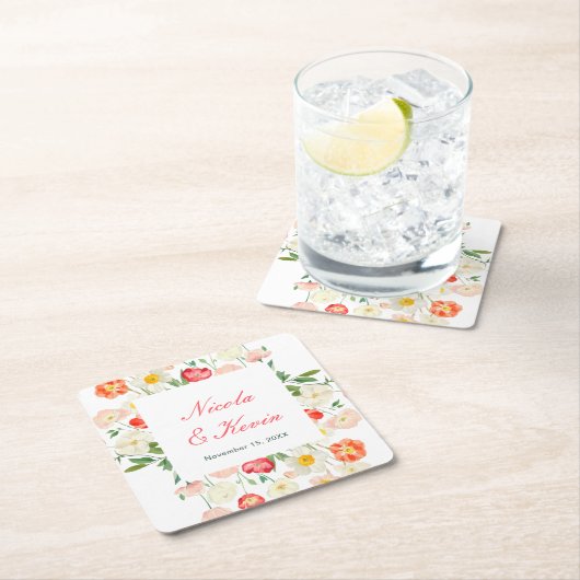 Tulips and Daffodils Spring Wedding Rechteckiger Pappuntersetzer (Vor Ort)