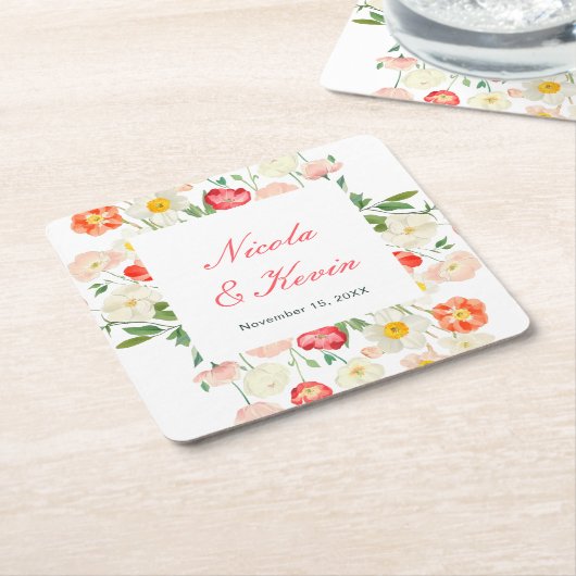 Tulips and Daffodils Spring Wedding Rechteckiger Pappuntersetzer (angewinkelt)