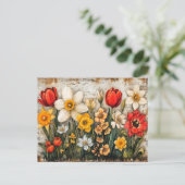 Tulips and Daffodils with Rustic Charm Postkarte (Stehend Vorderseite)