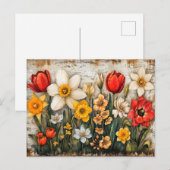 Tulips and Daffodils with Rustic Charm Postkarte (Vorne/Hinten)