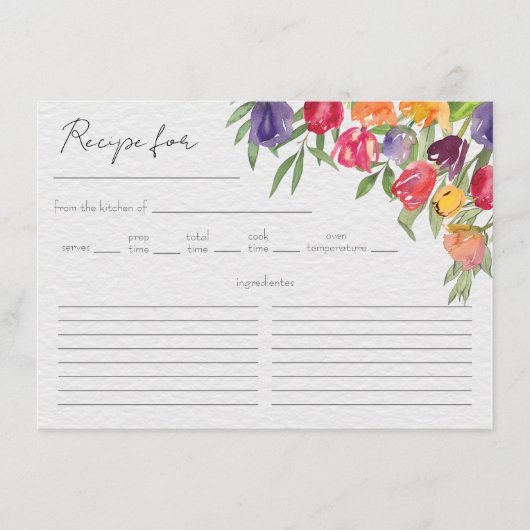 Tulips and Greenery Brautparty Rezept Karte (Vorderseite)