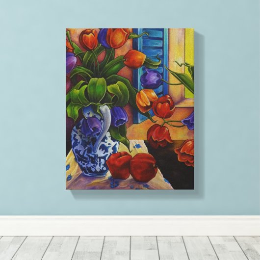 Tulips & Äpfel - Canvas Print Leinwanddruck (Insitu (Holzboden))