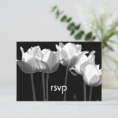 Tulips, B&W BAT MITZVAH RSVP Karten (Stehend Vorderseite)