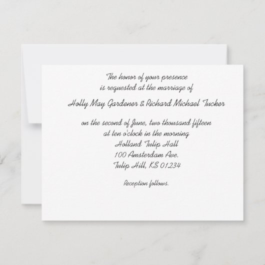 Tulips, B&W Wedding Einladung (Rückseite)