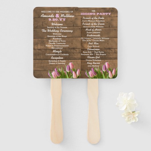 Tulips & Barnwood Hochzeitsprogramm Handfans Fächer (Vorne und Hinten)
