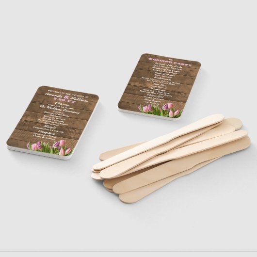 Tulips & Barnwood Hochzeitsprogramm Handfans Fächer (Non-assembled)