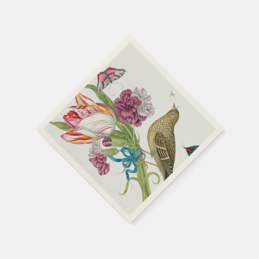 Tulips, Bird Butterfly Kunstpapier Napkins Serviette (Ecke)