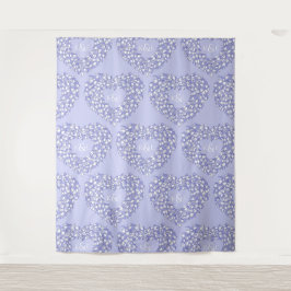 Tulips blaues, weißes Monogramm Hochzeitskugel Wandteppich