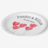 Tulips Blume Aquarell Frühjahr Rustikale Hochzeit Pappteller (Schrägansicht)