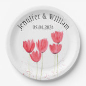 Tulips Blume Aquarell Frühjahr Rustikale Hochzeit Pappteller (Vorderseite)