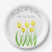 Tulips Blume Aquarell Gelbe Rustikale Hochzeit Pappteller (Vorderseite)