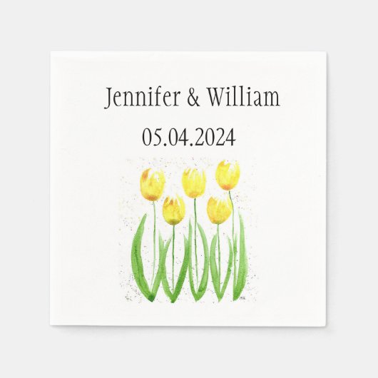 Tulips Blume Aquarell Gelbe Rustikale Hochzeit Serviette (Vorderseite)