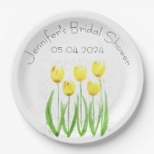 Tulips Blume Aquarell Gelbes Brautparty Pappteller (Vorderseite)