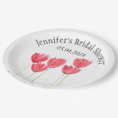 Tulips Blume Aquarellfarben Frühjahr Brautparty Pappteller (Schrägansicht)