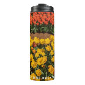 Tulips-Blume Zeilen mit benutzerdefiniertem Text Thermosbecher (Vorderseite)