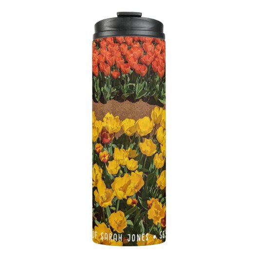 Tulips-Blume Zeilen mit benutzerdefiniertem Text Thermosbecher (Vorderseite)