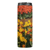 Tulips-Blume Zeilen mit benutzerdefiniertem Text Thermosbecher (Rückseite)