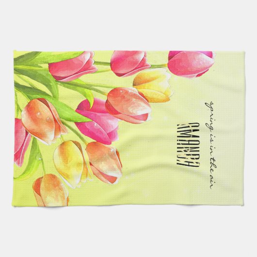 Tulips Bouquet Monogram Geschirrtuch (Horizontal)