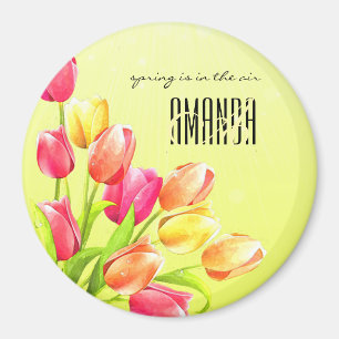 Tulips Bouquet Monogram Magnet