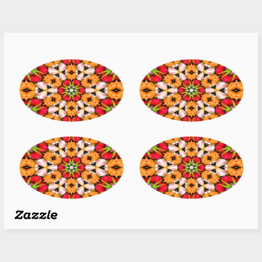 Tulips Bouquet Pattern Ovaler Aufkleber (Blatt)