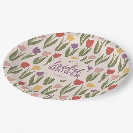 Tulips Brautparty Personalisiert Pappteller (Schrägansicht)