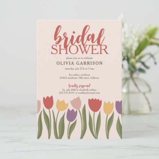 Tulips Bridal Dusche Einladung (Stehend Vorderseite)
