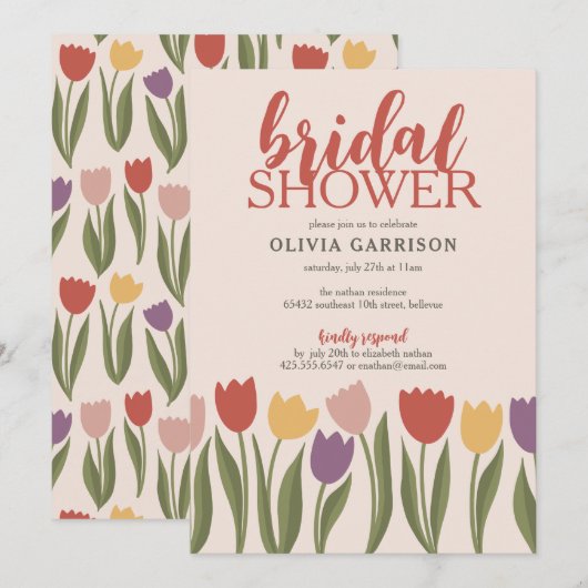 Tulips Bridal Dusche Einladung (Vorne/Hinten)