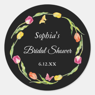 Tulips & Butterfells Schwarzes Brautparty Runder Aufkleber