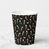 Tulips & Butterfells Schwarzes Muster Pappbecher (Rückseite)