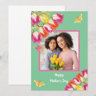 Tulips & Butterflies Grünes Foto Muttertag Karte