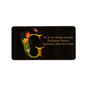 Tulips Butterfly Letter G Monogram Address Labels Adressaufkleber