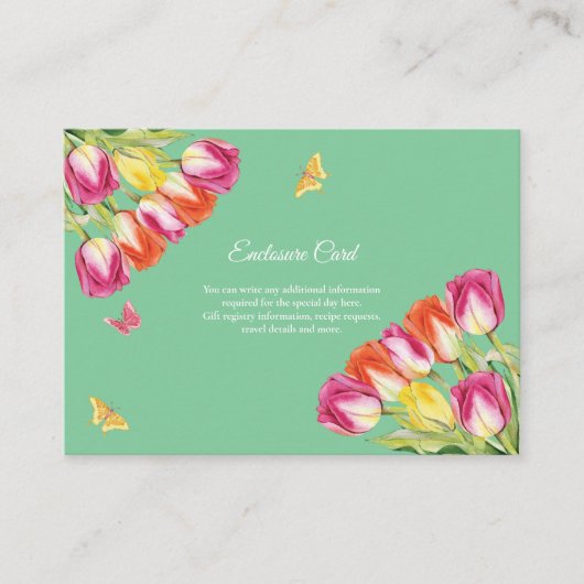 Tulips & Butterfys Grünes Brautparty Begleitkarte (Vorderseite)