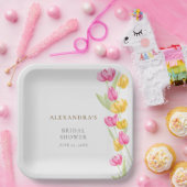 Tulips Calligraphy Pink Spring Boho Brautparty Pappteller (Party)