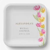 Tulips Calligraphy Pink Spring Boho Brautparty Pappteller (Vorderseite)