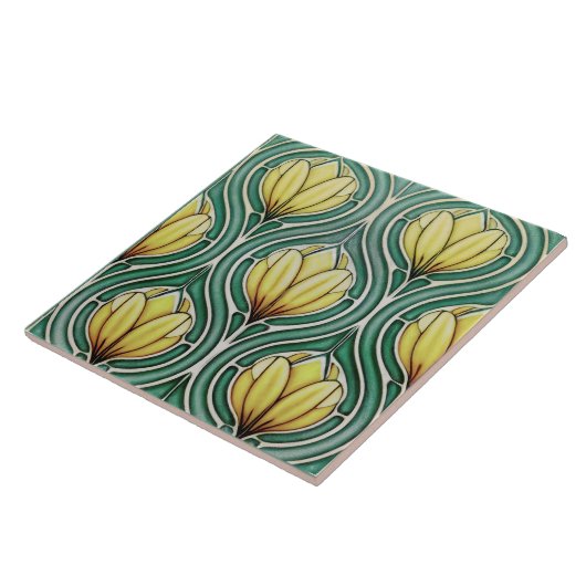 Tulips Citrus Gelbes symmetrisches Muster Art Nouv Fliese (Seite)