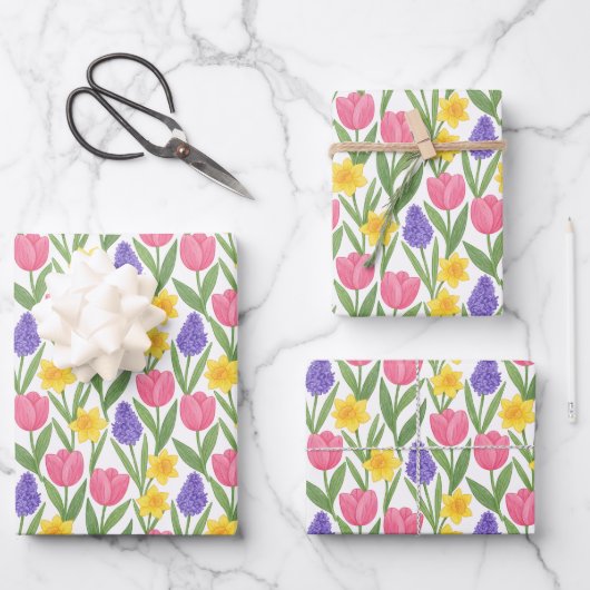 Tulips, Daffodils, Hyacinths Coloring Style Geschenkpapier Set (Vorderseite)