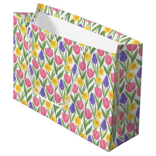 Tulips, Daffodils, Hyacinths Coloring Style Große Geschenktüte (Vorderseite Schrägansicht)