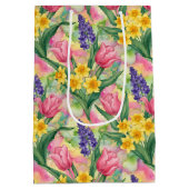 Tulips, Daffodils, Hyacinths in Alcohol Ink Style Mittlere Geschenktüte (Rückseite)