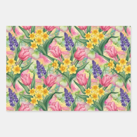 Tulips Daffodils Hyacinths Three Different Styles Geschenkpapier Set (Vorderseite)