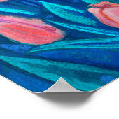 Tulips Field, Frühjahrsblumen Blumen Rotes Blau Poster (Ecke)