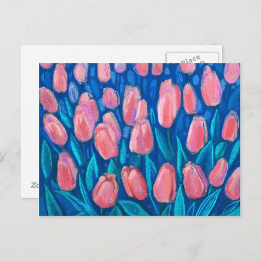 Tulips Field, Frühjahrsblumen Blumen Rotes Blau Postkarte (Vorne/Hinten)