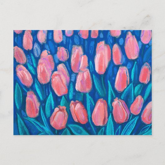 Tulips Field, Frühjahrsblumen Blumen Rotes Blau Postkarte (Vorderseite)