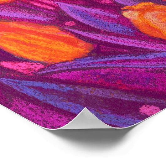 Tulips Field, Frühlingsblumen Blumen Orange Lila Poster (Ecke)