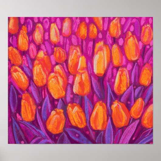 Tulips Field, Frühlingsblumen Blumen Orange Lila Poster (Vorne)