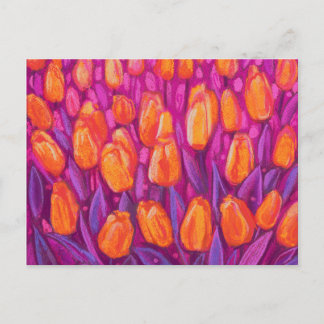 Tulips Field, Frühlingsblumen Blumen Orange Lila Postkarte