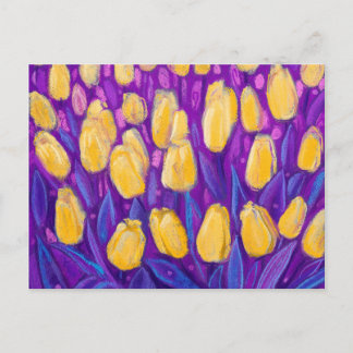 Tulips Field, Frühlingsblumen Blütengelbe Violette Postkarte