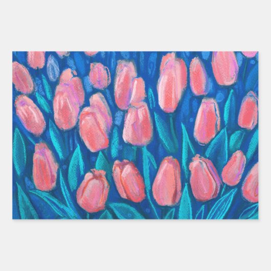 Tulips Field Spring Blumen Rosa Rosa Orange Geschenkpapier Set (Vorderseite 2)