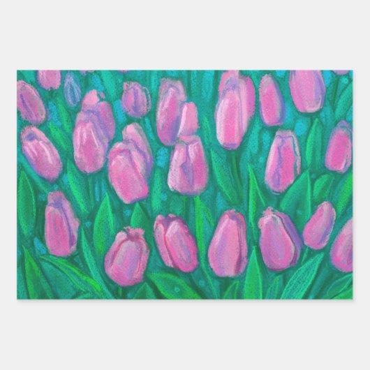 Tulips Field Spring Blumen Rosa Rosa Orange Geschenkpapier Set (Vorderseite)