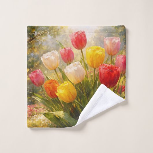 Tulips Garden - Painterly Style Badhandtuch Set (Waschlappen)